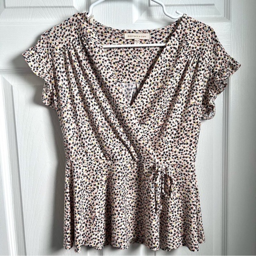 Monteau top blouse summer Women Medium summer short sleeve ruffle v neck
